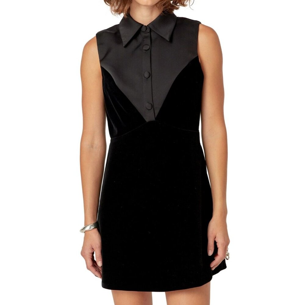 NWT English Factory Velvet & Satin Combo Mini Dress Black Tuxedo Style Small